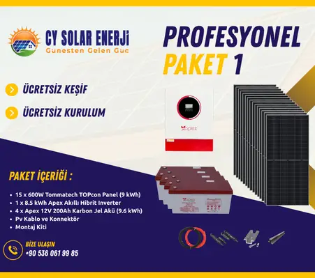 Profesyonel Paket 1 | 8.5 kWh Güneş Enerjisi Sistemi